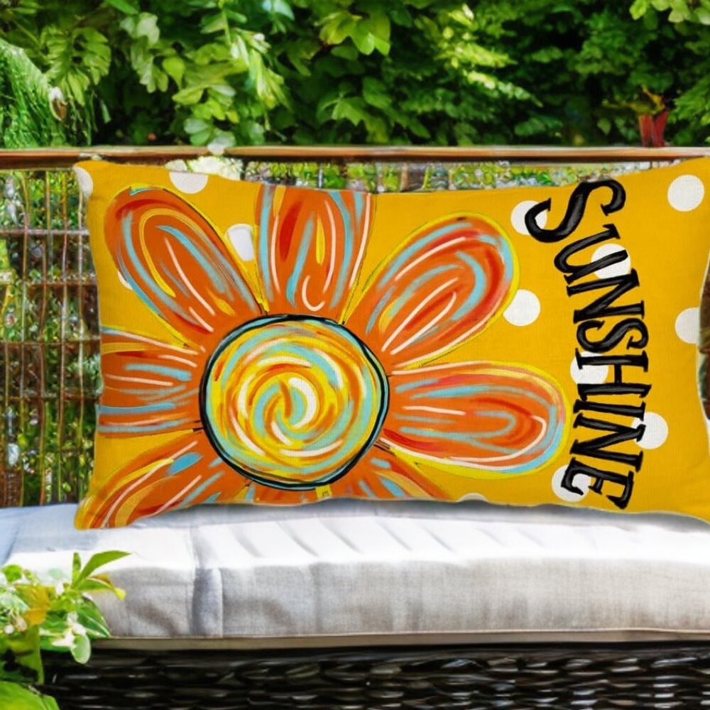 Decorative Throw Pillow Cover Sun Floral Summer Decor Cottage Lumbar Accent 20"